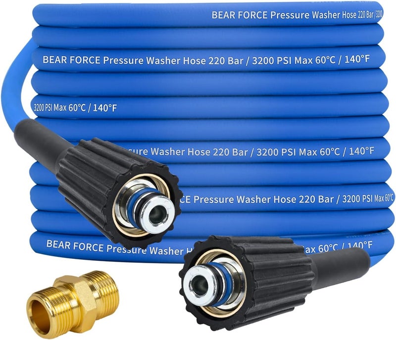 BEAR FORCE Super Flexible Pressure Washer Hose M22 Brass Fitting 32ft 1/4" 3200PSI, Kink Resistant Extension Hose,Power Washer Hose Replacement for Ryobi, Troy Bilt, Greenworks, CRAFTSMAN Most Brand Power Washer - Image 1